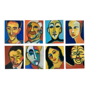 “Many Faces” Expressionist Portrait Oil Paintings by Joao De Brito - Set of 8