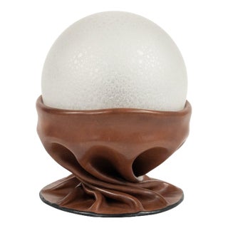 Midcentury Table Lamp in Brown Leather and Frosted Glass by Nova Tecno, 1970s For Sale