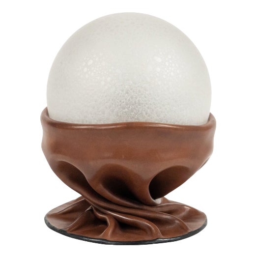 Midcentury Table Lamp in Brown Leather and Frosted Glass by Nova Tecno, 1970s For Sale