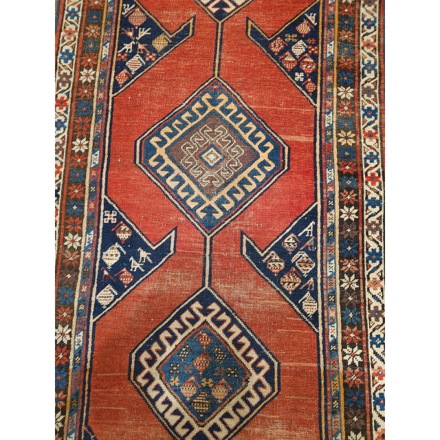 Antique Persian Kurdish Bidjar Runner Rug, Hand-Knotted Wool, Geometric Pattern, Terracotta & Navy, 3x13 For Sale - Image 10 of 17