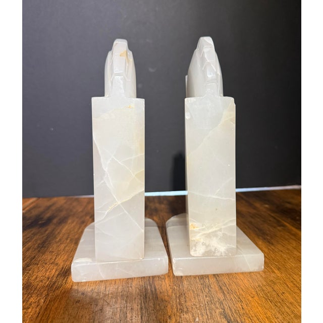 Stone Vintage Onyx Stone Marble Horse Head Bookends Hand Carved 9” Set of 2 For Sale - Image 7 of 11