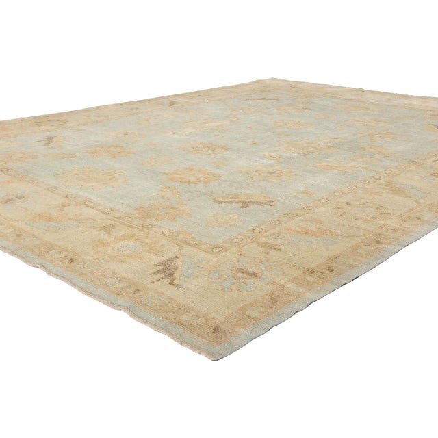 50741 Vintage Modern Turkish Oushak Rug, 09'02 x 12'00. Like a breath of Anatolian spring drifting across stone...