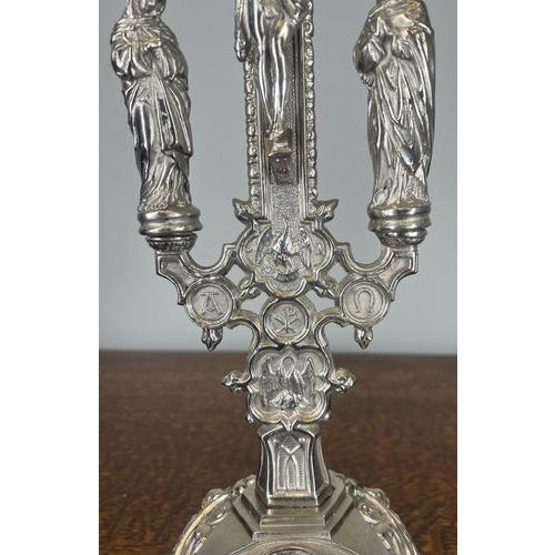 Vintage French Style Ornate Religious Altar Cross in Metal For Sale - Image 5 of 10