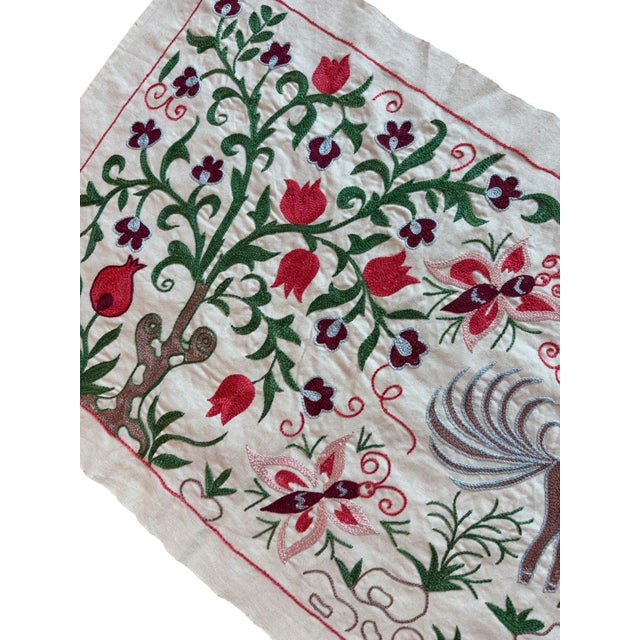 Winged Horse Suzani Wall Hanging, Red Vines For Sale - Image 4 of 5