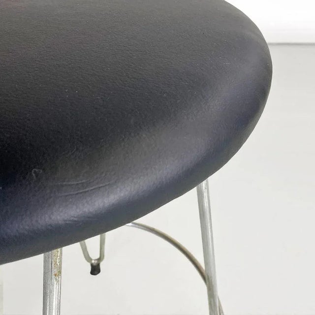 Textile Italian Modern Stool in Black Leatherette and Steel, 1970s For Sale - Image 7 of 11