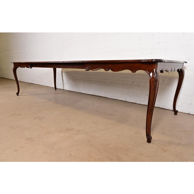 Kindel Furniture Kindel Furniture French Provincial Louis XV Carved Walnut Extension Dining Table, Newly Refinished For Sale - Image 4 of 15