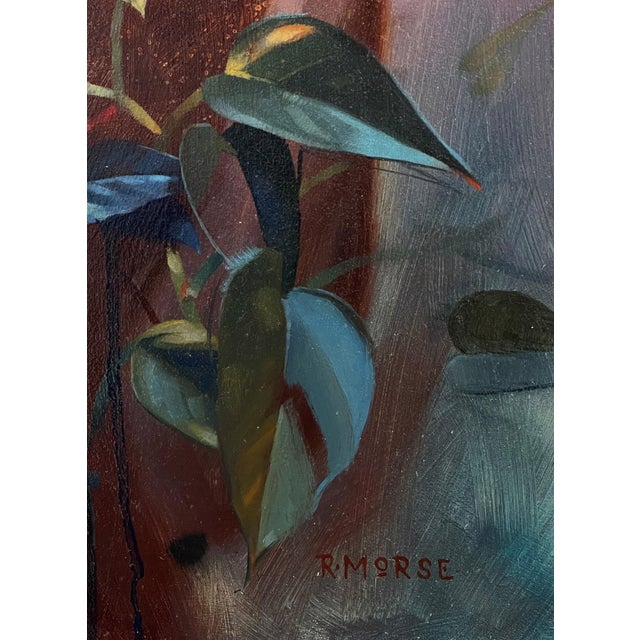 Unfurl by Ryan Morse | Oil on Board Portrait of a woman with plants For Sale - Image 4 of 5