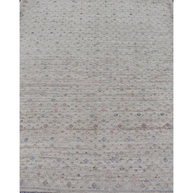 Modern Piled Rug With All-Over Design in Muted Colors and Cream Background** For Sale - Image 4 of 11