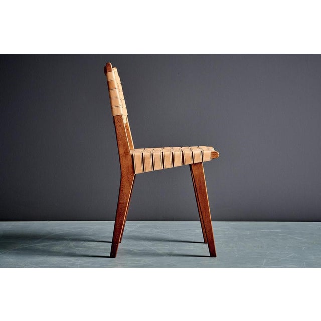 Oak Webbed Chairs in Leather Webbing attributed to Jens Risom, France, 1950s, Set of 10 For Sale - Image 11 of 18