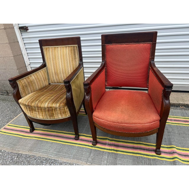 Pair of Carved Mahogany French Empire Fauteuil Armchairs Attributed to Jacob Freres, Circa 1800 For Sale - Image 9 of 18