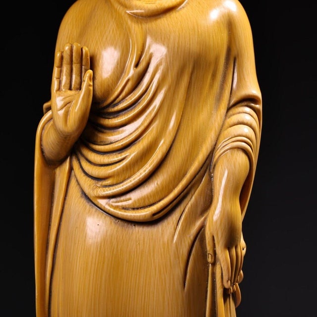 Late 20th Century Carved Figure of a Standing Buddha in Ivory-Tone Finish For Sale In Los Angeles - Image 6 of 10