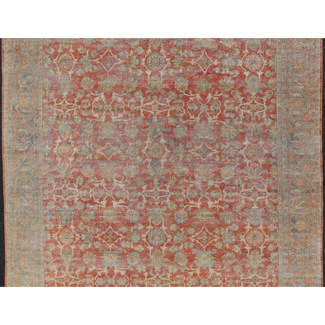 Antique Persian Sultanabad Rug With Floral Soft Red Field and Pale Blue Border For Sale - Image 13 of 15