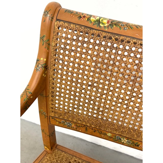 Late 20th Century Elegant Sheraton Style Painted Floral Cane Settee With Neoclassical Detailing For Sale - Image 14 of 14