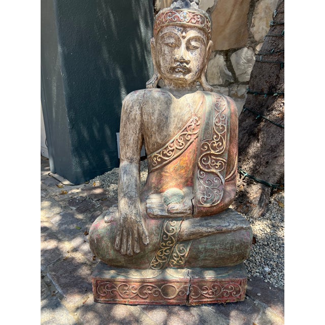 Beautiful antique Buddha seated in single lotus pose has been kept inside and loved for the past 10 years. It's eyes are...