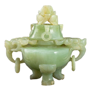 Chinese Carved Greenstone Tripod Censer