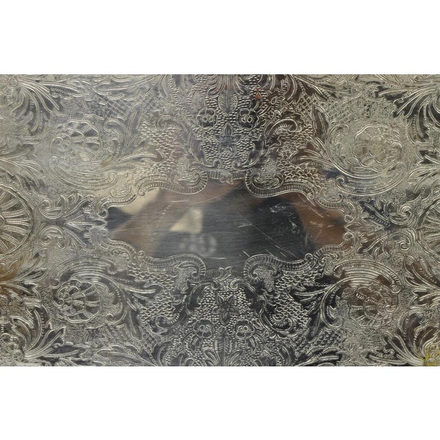 Vintage Oneida Victorian Silver Plated Etched Butlers Serving Platter Bar Tray For Sale - Image 10 of 15