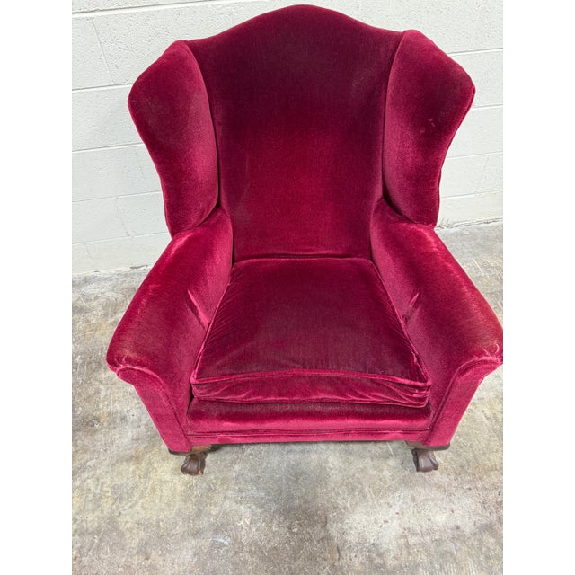 Deep Red Maroon Mohair Armchair Claw Feet For Sale - Image 12 of 12
