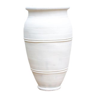 Tall Mediterranean Style White Terracotta Planter For Sale