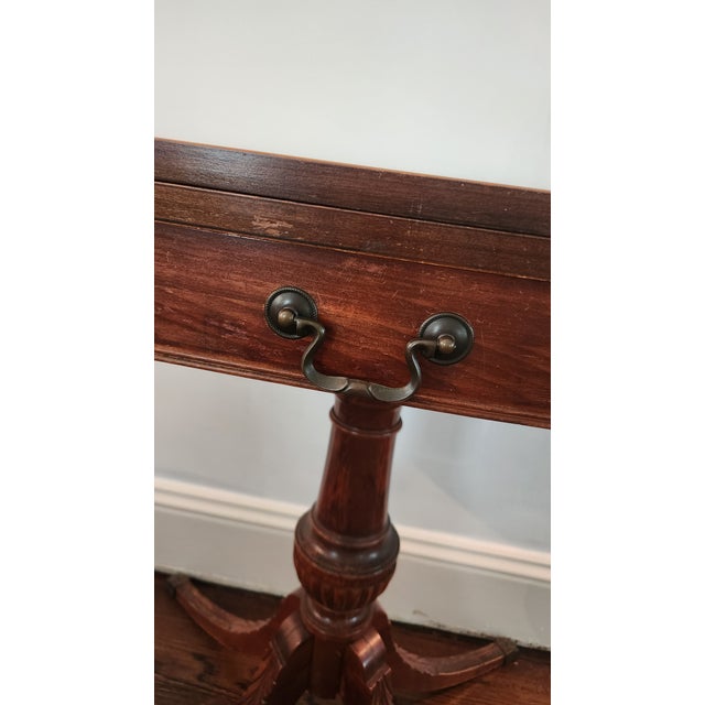 American Antique Mahogany Entrance Table Convertible Game Table With Drawer & Carved Pedestal Base For Sale - Image 3 of 13