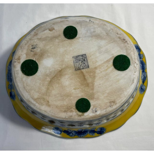 Vintage Blue and Yellow Reticulated Basket Bowl For Sale - Image 4 of 7