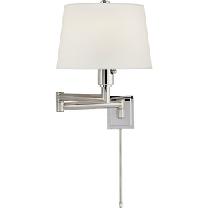 Chapman & Myers for Visual Comfort Signature Chunky Swing Arm in Polished Nickel with Linen Shade