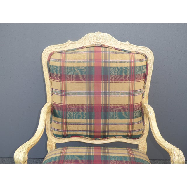 Vintage French Country Plaid Burgundy Accent Chair Off White Crackle