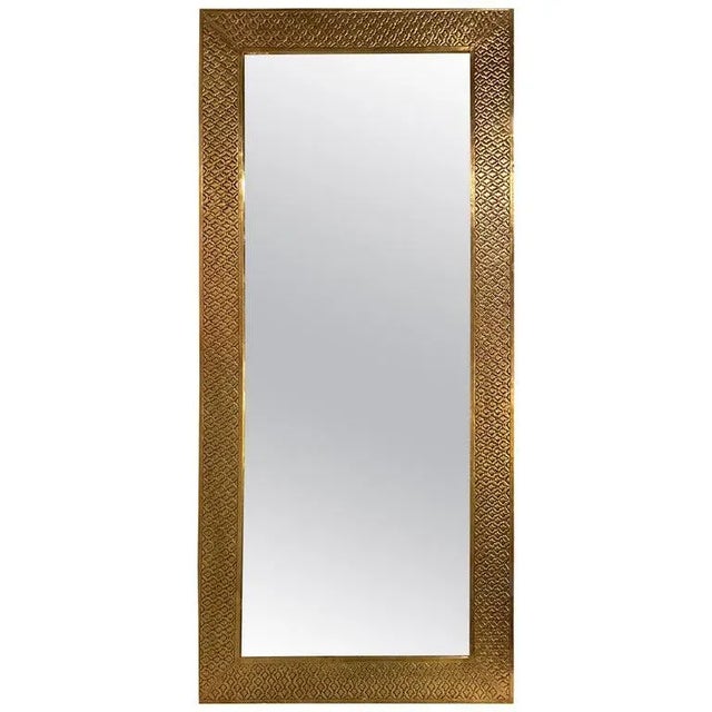 Modern Brass Floor or Console Mirror Hand Hammered Diamond Riveted Design For Sale - Image 12 of 12