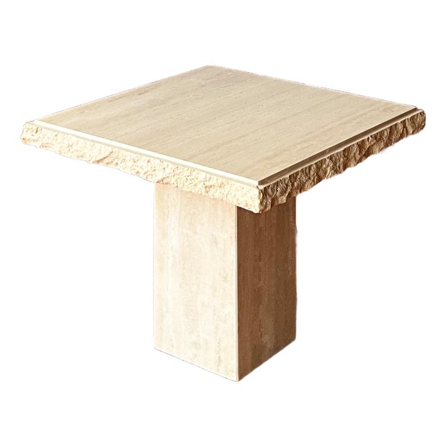 Italian Square Top Travertine Side Table With Raw Edges For Sale