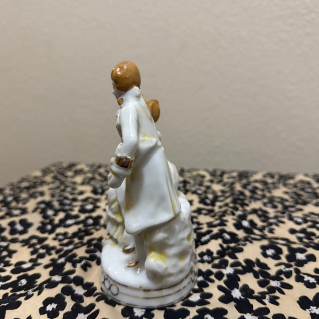 Japanese Vintage Japanese Porcelain Courting Couple Figurine With Gold Accents For Sale - Image 3 of 5