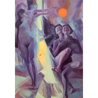 Recall by Alla Bartoshchuk | Oil Painting of abstract figures interacting in a surreal space For Sale