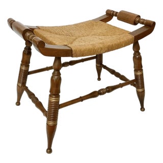 1970s Vintage Boho Chic Rustic Hitchcock Style Rush Seat Bench. For Sale