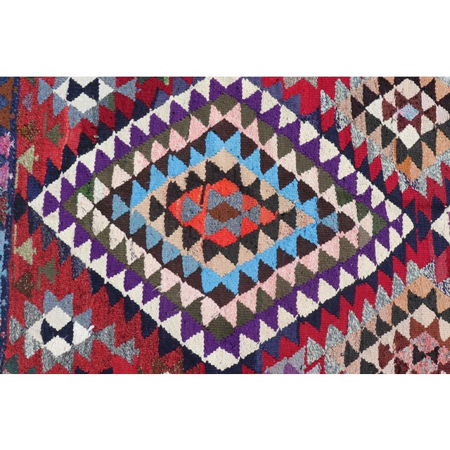 Hand Woven Vintage Qashqai Persian Kilim Rug With Bold Geometric Diamonds in Red, Blue, and Multicolor 9'1 X 16' For Sale In Atlanta - Image 6 of 12