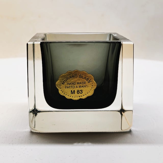Square Ashtray or Catch-all in Murano Glass by Flavio Poli for Seguso (design). Stunning Dark Gray / Black Submerged...