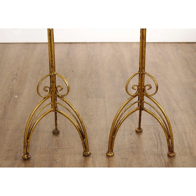 Gold Hollywood Regency Gilt Metal Scroll Candle Stands - A Pair For Sale - Image 8 of 13