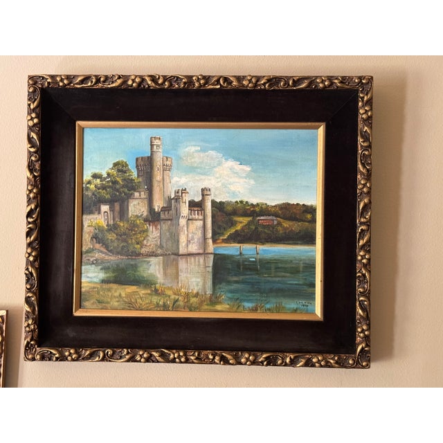 Sky Blue Made in Ireland 1969 Black Rock Castle Oil Painting For Sale - Image 8 of 15