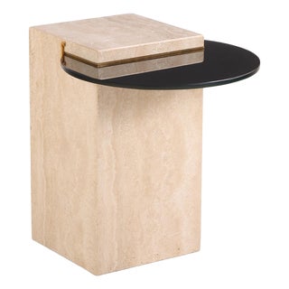 Late 20th Century Italian Cantilevered Glass and Travertine Side Table For Sale