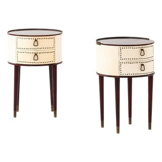 Vintage Bedside Tables in Brass and Mahogany by Halvdan Pettersson, 1950s, Set of 2 For Sale