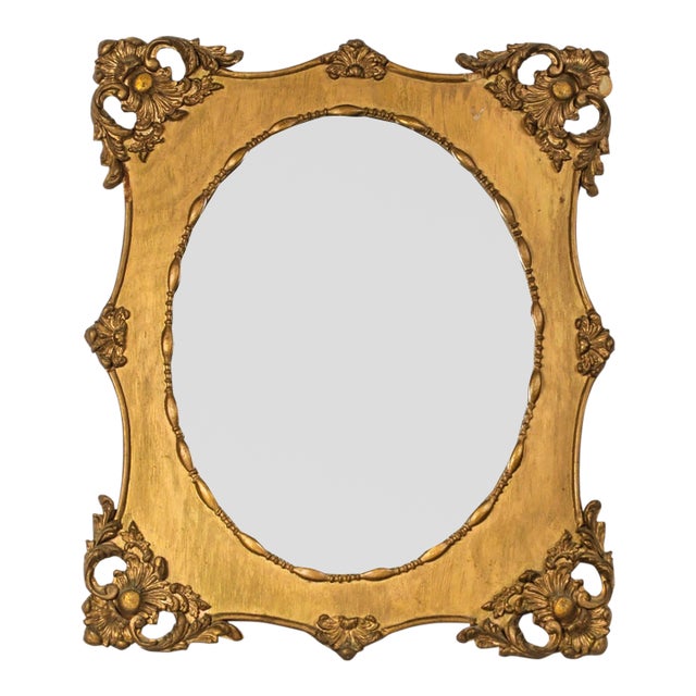 Antique Gold Gilt Wood Mirror With Ornate Corners For Sale