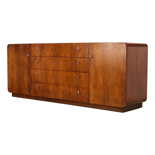 Founders Furniture Vintage Walnut and Chrome Mid Century Modern Lowboy Dresser C. 1970s For Sale