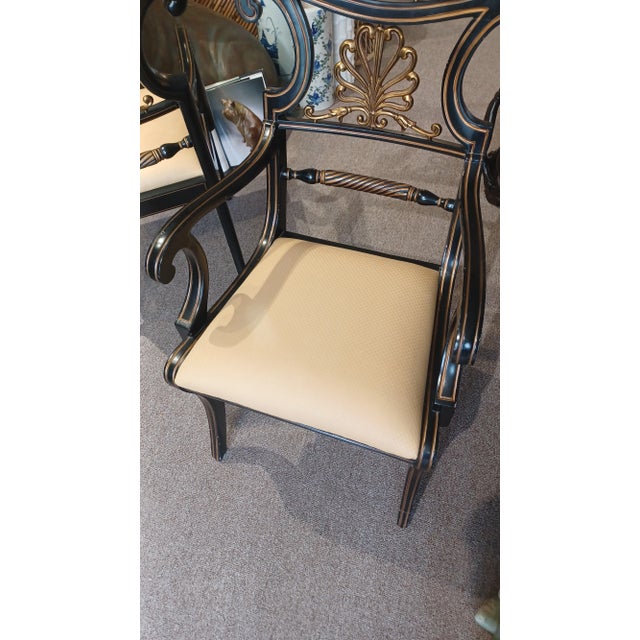 Vintage Pair of Regency Style Ebonized Painted Arm Chairs For Sale - Image 10 of 10