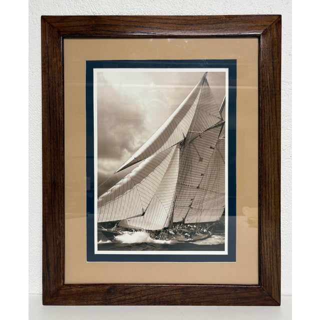 Vintage Framed Schooner Print in the Manner of Ralph Lauren For Sale In Philadelphia - Image 6 of 10
