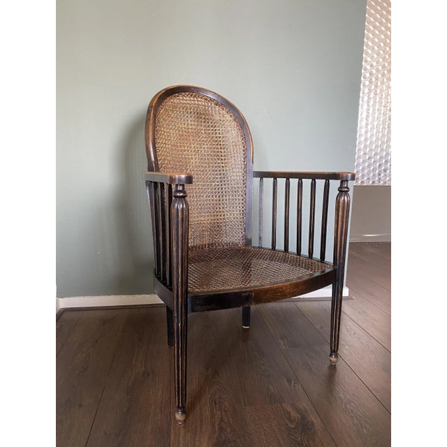 Vintage Art Deco Wood and Rattan Easy Chair, 1920s For Sale - Image 9 of 15