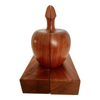Mid-Century Modern Wooden Apple Bookends - a Pair For Sale