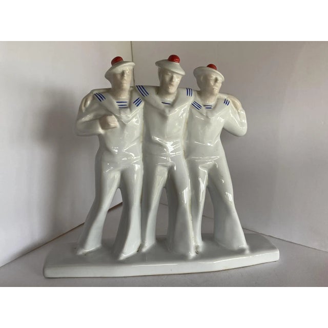 1930s Edouard Cazeaux French Art Deco Sailors on Leave Earthenware Ceramic Sculpture For Sale - Image 10 of 10