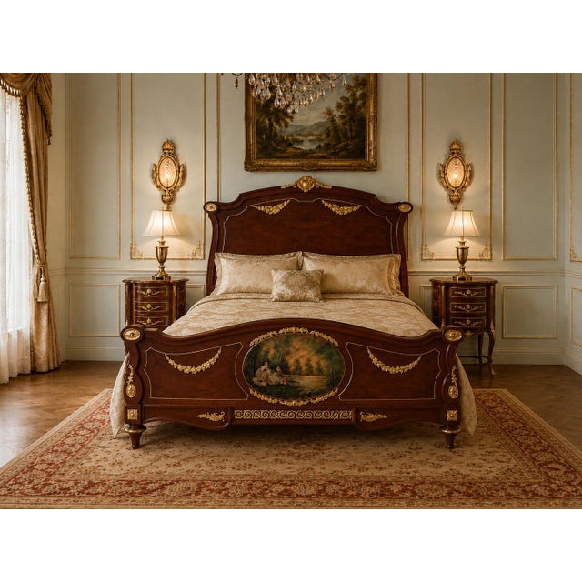 1950 European Artisan Louis XVI Mahogany Bedframe – 4 Pc For Sale - Image 10 of 16