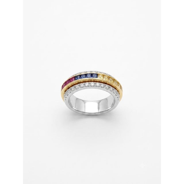 18k Gold Multi Sapphire 2.1ct & Diamond 1.49ct Cocktail Ring, New For Sale In New York - Image 6 of 8