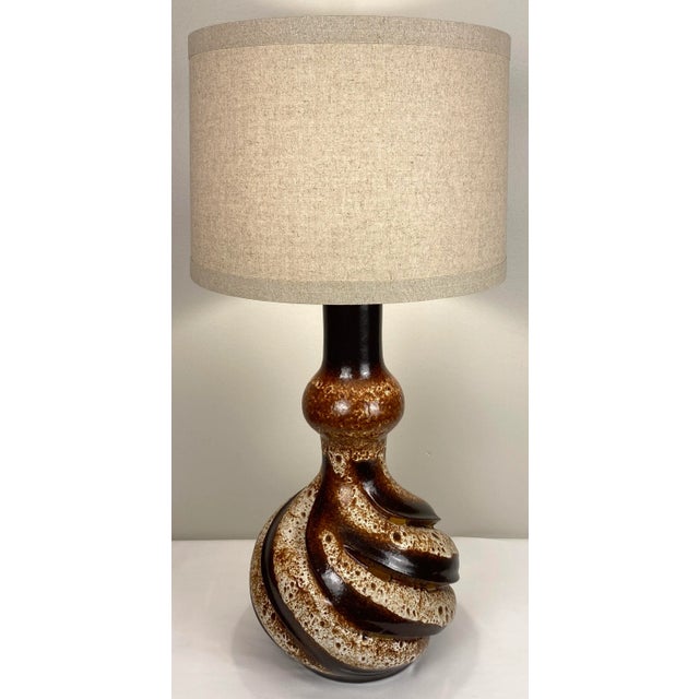 Large and very decorative table lamp from Vallauris, France. Very attractive mid-century modern ceramic table lamp with...
