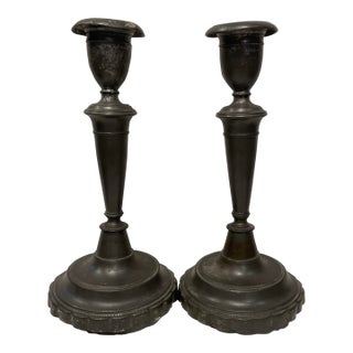 Pair of Antique Pewter Candlesticks For Sale