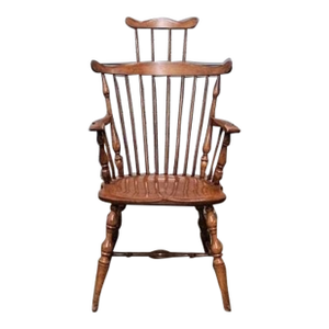 Early 20th Century Whitney Chair Solid Maple Fan Back With Comb Windsor Arm Chair Made Massachusetts