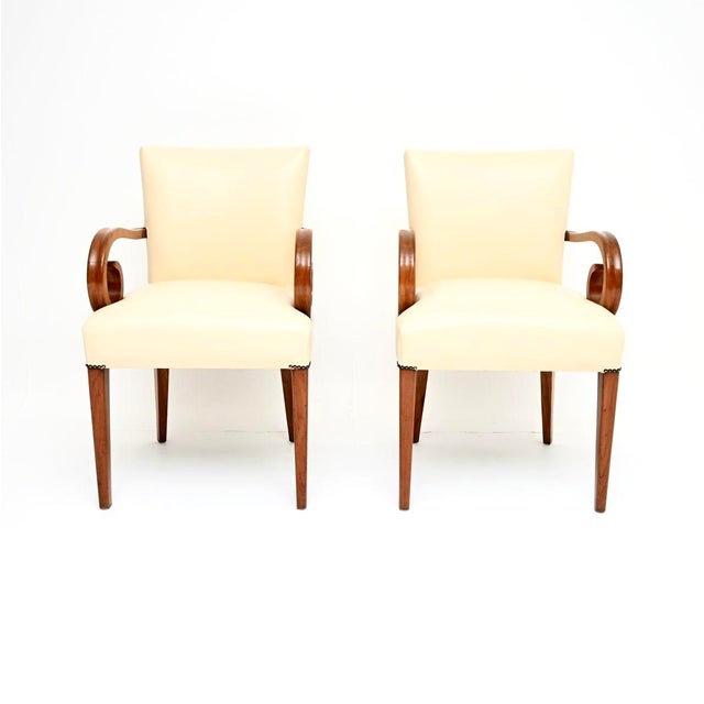 Art Deco Walnut and Leather Armchairs, 1930, Set of 2 For Sale - Image 3 of 11